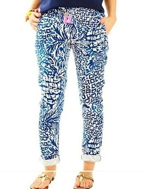 Lilly Pulitzer Aden Linen Tassel Pants Indigo Home Slice S
